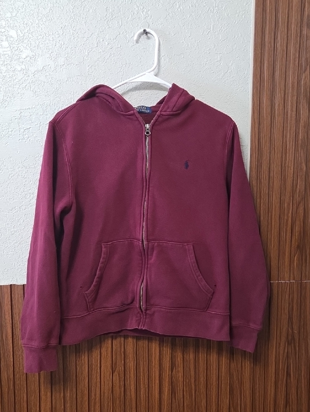 Kids Burgundy Zip-Up Hoodie Unisex Sz Large 14 To 16 Years [1875]